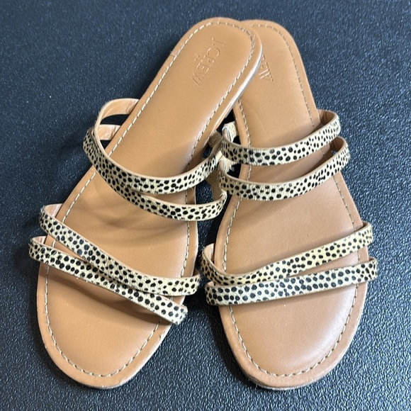 J. Crew Tan and Black Women's Sandals Leopard Animal Print Strappy 8 1/2 - Picture 2 of 8